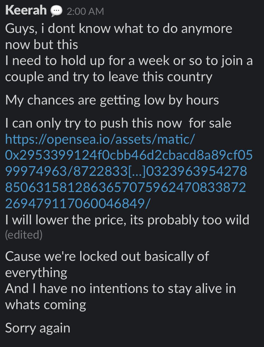 one of the most coolest mograph artists in my community has been going through hell and back in Russia. She just posted this link along with this message of her current situation. If anyone in the community wants an awesome piece of art and can help:
opensea.io/assets/matic/0…
