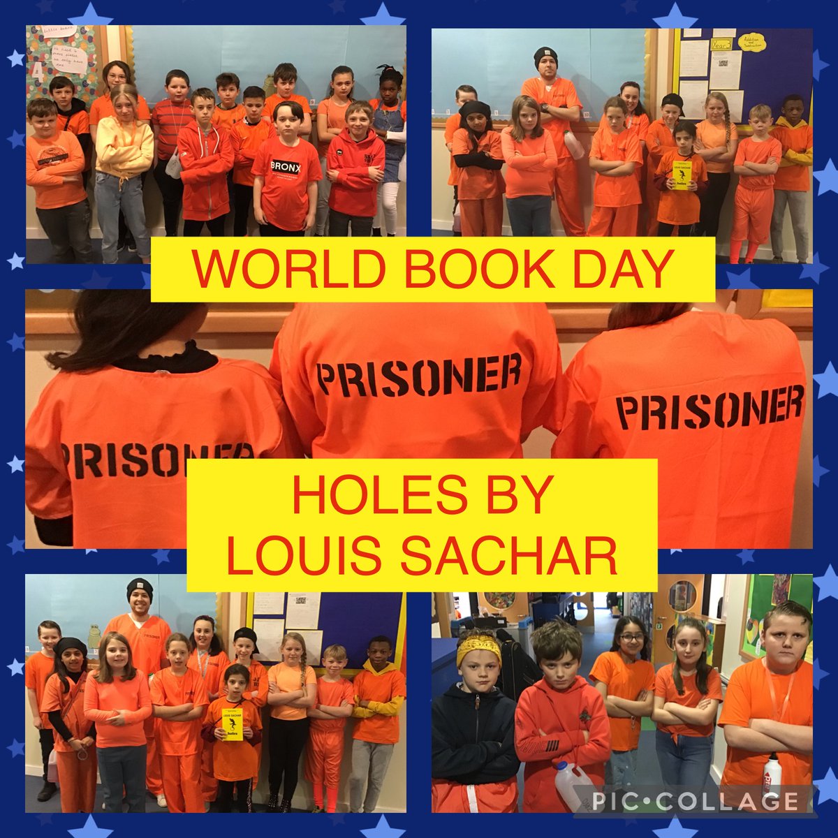 OldParkPrimary's tweet photo. Year 6 have dressed up as the campers from Camp Green Lake, in the Louis Sachar book 'Holes'. The campers are forced to dig holes, which are 5ft wide and 5ft deep - could this be this afternoon's activity? @WorldBookDayUK #WorldBookDay https://t.co/dhIEwB4kqb