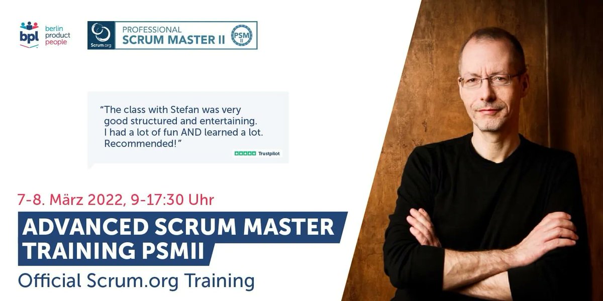 StefanW's tweet photo. 🖥 💯 🇩🇪 “This training is a great way to guide your understanding on Scrum—once again—in the right direction.”
100% am 7. und 8. März 2022:
"Fortgeschrittenen Professional #ScrumMaster Schulung mit #PSM2 Zertifikat" https://t.co/h56B9g756K @scrumdotorg https://t.co/PC5pQHwzeo