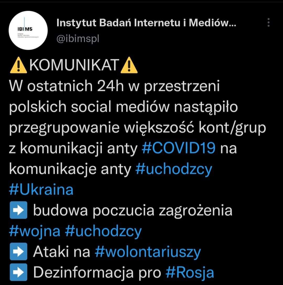 Badania social mediów pokazują, że konta, które dotychczas zajmowały się szerzeniem antyszczepionkowych bzdur, teraz masowo powielają putinowską propagandę. Rosyjskie boty? Najgorsze, że w polskim Sejmie jest partia, która robi dokładnie to samo!  <a href="/KONFEDERACJA_/">Konfederacja</a>