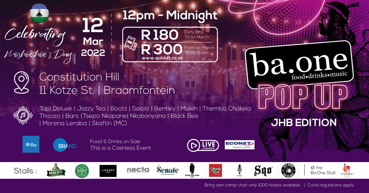 We are happy to announce that we will be exhibiting our Necta Products at the Ba one Pop Up event on the 12th of March, alongside other  Lesotho brands. Please come visit our stall to taste and purchase our product offerings. We can't wait to meet all of you 🤗🤗 
#lstwitter