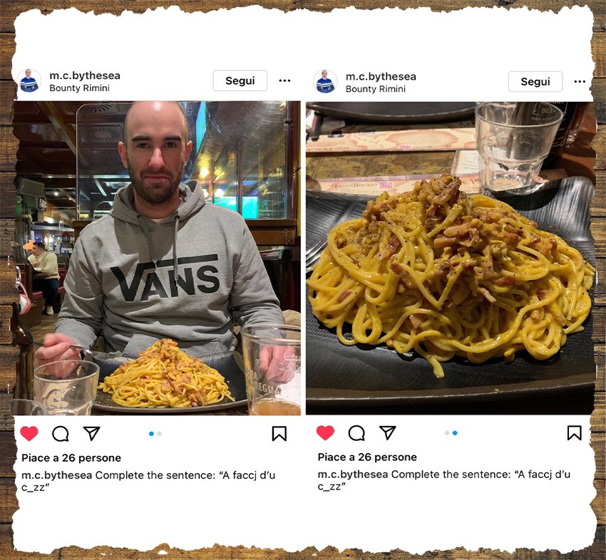 BountyRimini's tweet photo. Neanche GOOGLE ci può aiutare nella traduzione 😅😆

#carbonara #rimini #bountyrimini #divertimentoarimini #rimini https://t.co/nHzqYFzn3Z