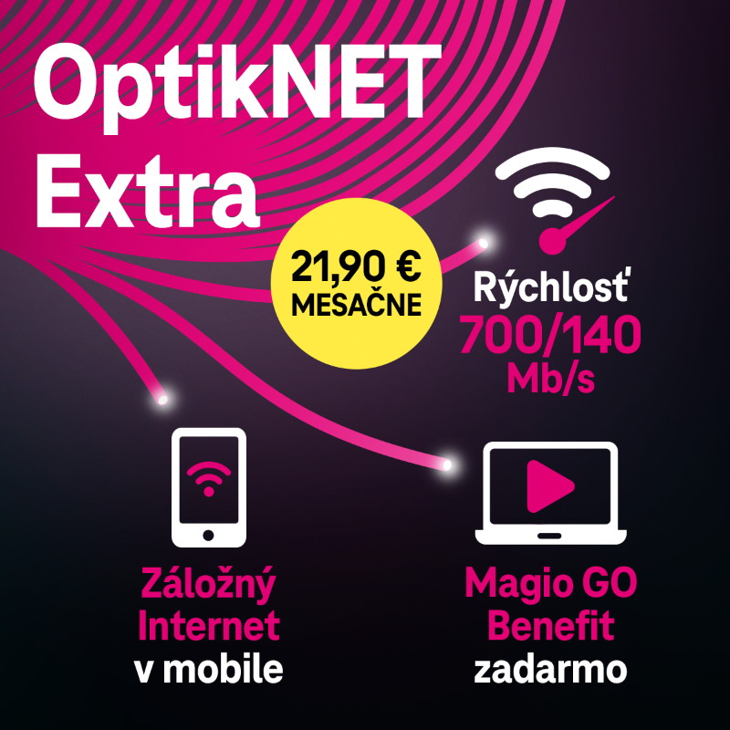 TelekomSK's tweet photo. Vyberte si teraz ešte rýchlejší optický Magio Internet a dostanete k nemu záložný Internet v mobile a Magio GO benefit zadarmo.