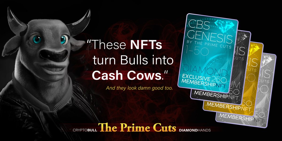 ThePrimeCuts1's tweet photo. Congrats to all 💎hands who decided to join CBS GENESIS. The distribution of the Membership NFTs is running since this week. The collection already includes over 100 NFTs (bulls&amp;bears of @Crypto_Bull_NFT) and will continue to grow. It's just the beginning …🐂🐻🚀 #NFTCollection https://t.co/1T5iAEqxkV