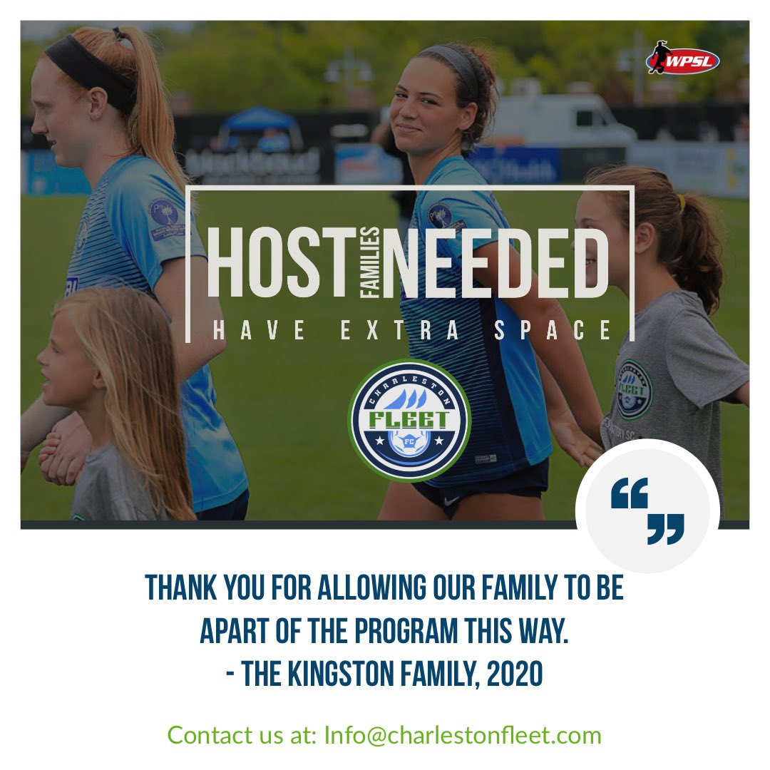 🏠Host Families Needed…

Do you have extra space?  The Fleet are looking for local families to host players this summer (May-July). 

This is a wonderful opportunity spread the ❤️of the game ⚽️

For more information please reach out: 📧👆

#GoFleet | #HerGame | #wpsl