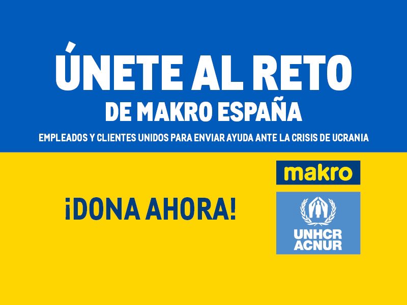 Los empleados y clientes de Makro nos unimos en un reto para ayudar a las familias ucranianas que están obligadas a huir de sus hogares. Colabora con nosotros y dona 👉 retoacnur.org/ucrania/retos?…