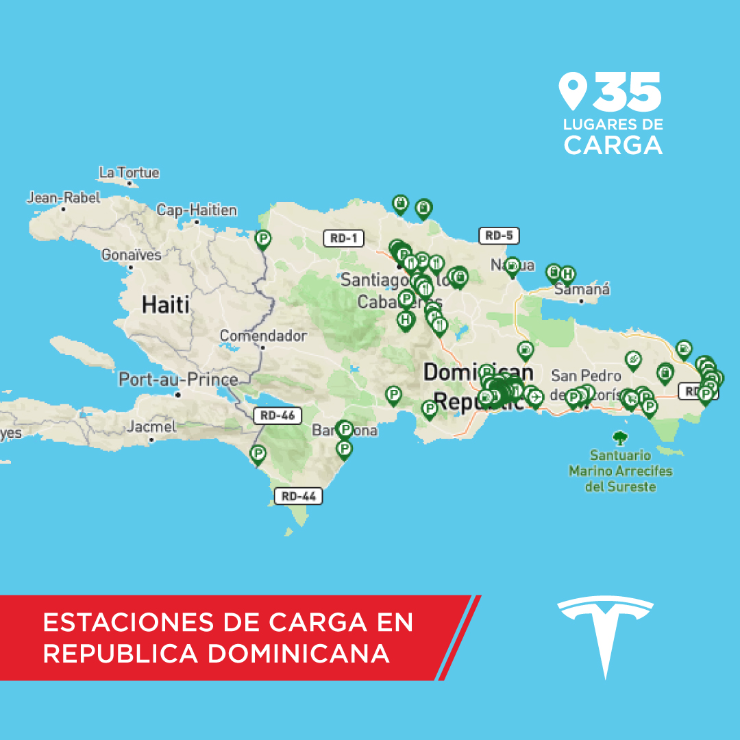 teslaclubrd's tweet photo. RD ya cuenta con 35 estaciones de carga 
públicas. En esta imagen te mostramos donde podrás 
encontrarlas.
-
Si quieres un vistazo más acercado a estas estaciones 
visita: https://t.co/TtUq0s4eJH en la sección de puntos 
de carga.
-
-
-
#teslaclubrd #tesla #elonmusk https://t.co/q03J7VbNvM