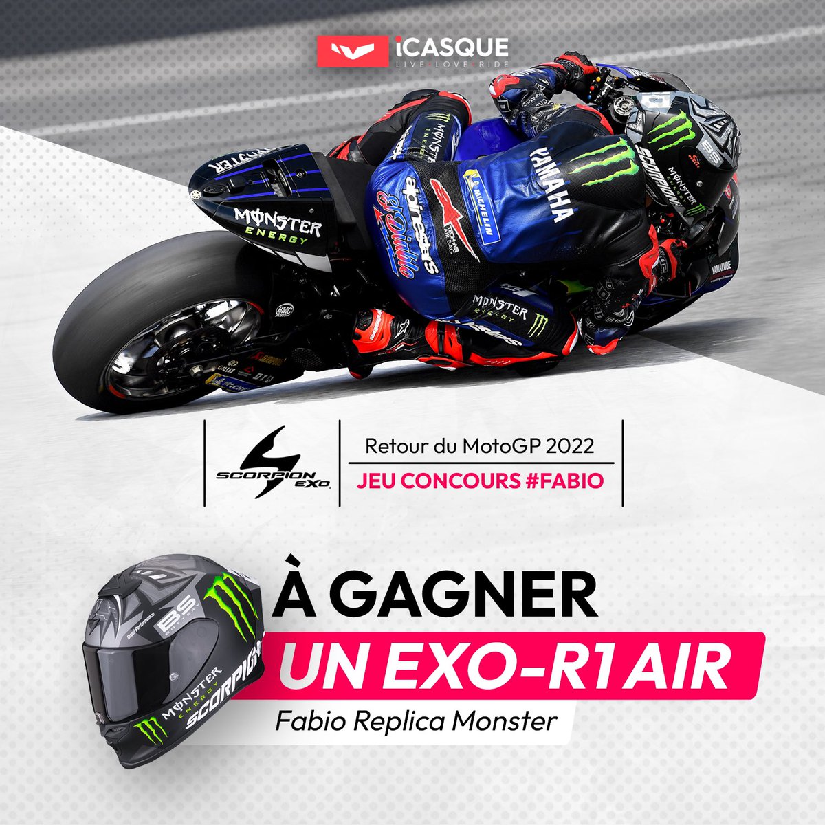iCasque's tweet photo. La reprise du #MotoGP on fête ça sur l’insta #icasque ❤️🍀 Un casque #moto de @FabioQ20 à gagner ! #QatarGP #JeuConcours #Concours https://t.co/zrDWgukcz7