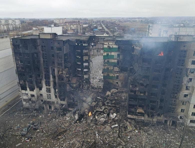 Each time when Russian liars say they don’t drop bombs on Ukrainian cities, show this photo of a residential apartment building in Borodyanka, Kyiv region. Russians bombed the town for two days, killing many civilians. Stop barbaric Russia now. Close Ukrainian sky. Act now!
