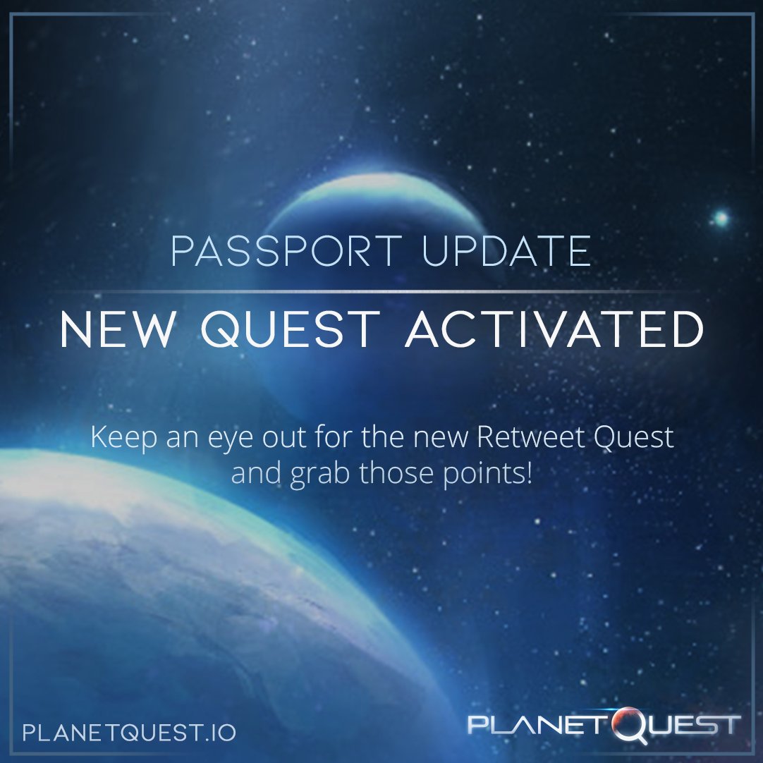 JoinPlanetQuest's tweet photo. 🪙 New Quests have Arrived! 🪙 

📜 Open your Explorer Passport at https://t.co/lr0jdt6GwW to take a look! 📜 

This recurring Quest will activate alongside our intergalactic reveals and by retweeting, you will complete the Quest and receive your reward! 🏆 https://t.co/VHsDkgWxCY