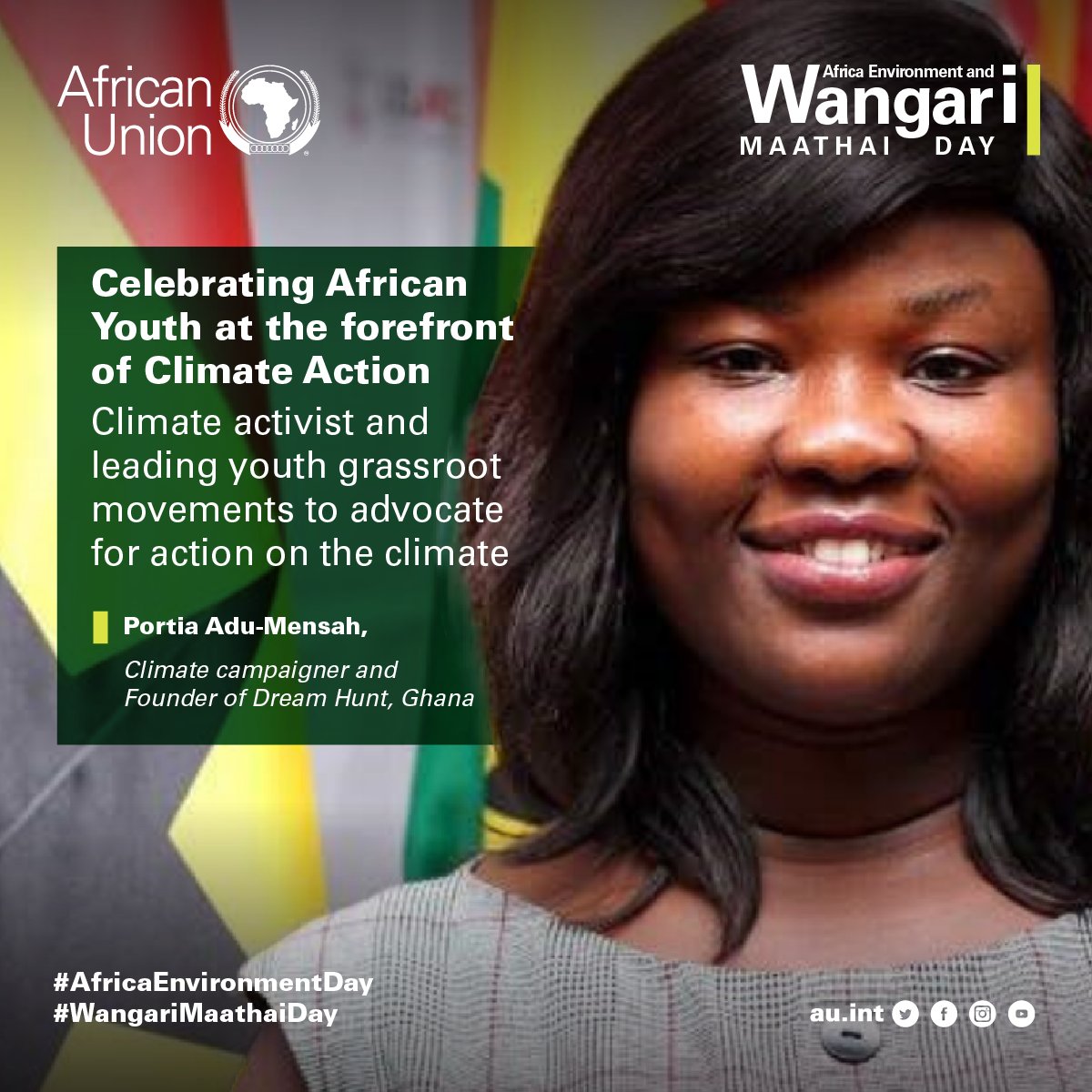 _AfricanUnion's tweet photo. Climate campaigner and Founder of Dream Hunt 
Portia Adu-Mensah (Ghana)
#AfricaEnvironmentDay #WangariMaathaiDay https://t.co/sIPnTcRk9F