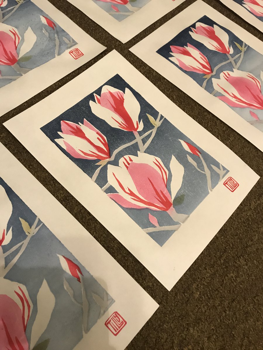 Tillyprint's tweet photo. Magnolia woodblock print #printmaking https://t.co/6CEO5Ri2zq