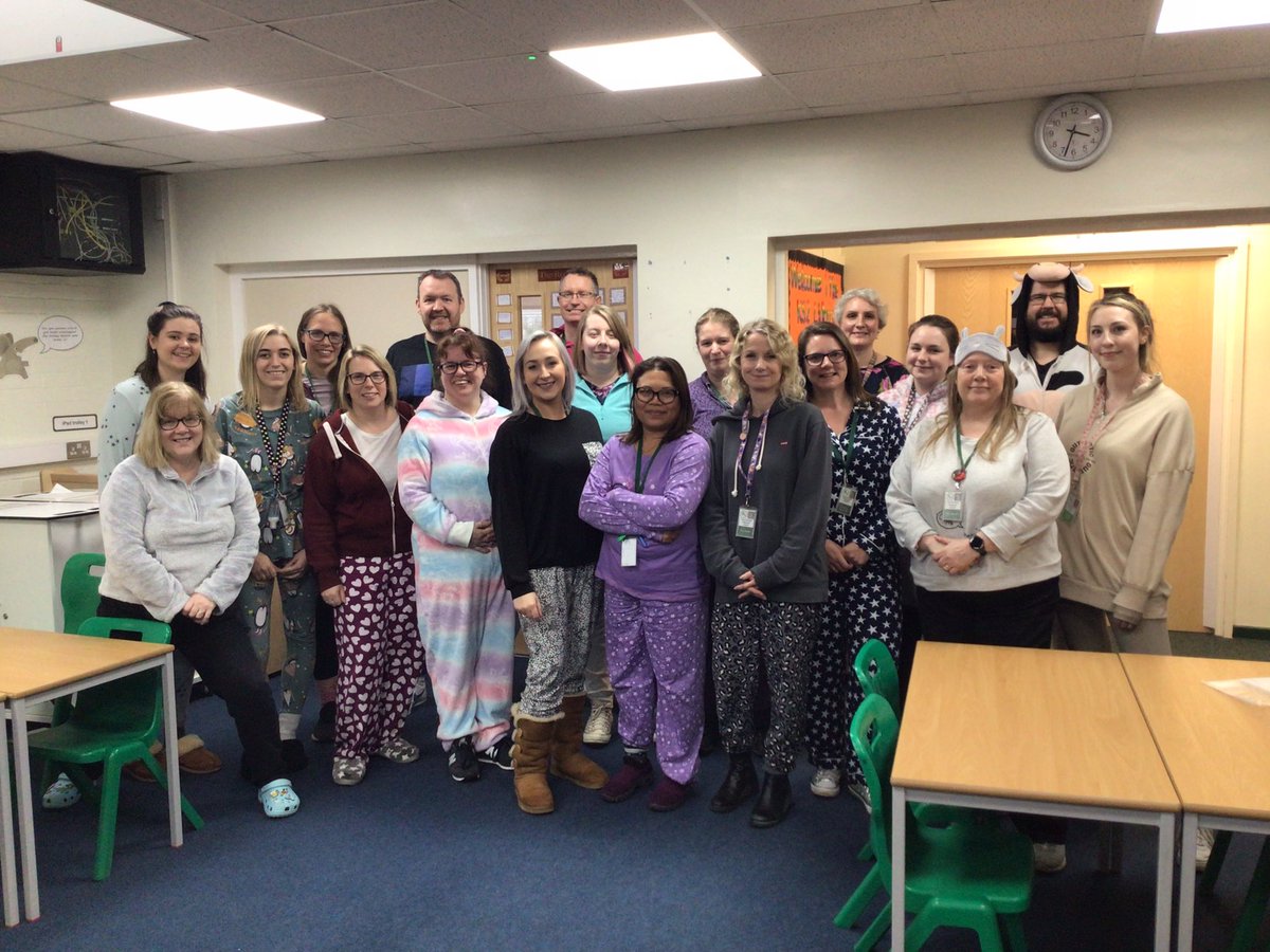 deputyhighwood's tweet photo. We’ve all well and truly had a fantastic World Book Day! Thank you staff, parents and children for making it most memorable. Here are Highwood staff celebrating in our school library after thoroughly enjoying our PJ and book day! 📖🎉 https://t.co/iJBeGLzz7T