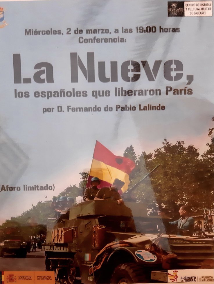 lorenaoliverfar's tweet photo. Ahir vaig assistir a la interessantíssima conferència impartida per Fernando de Pablo Lalinde sobre “La nou”, l’unitat formada per espanyols exiliats que, amb la seva destresa i valor, van contribuir a l'alliberament de París l’agost del 44. Gracies a #CHCMBAL per la convidada. https://t.co/4H239xxkCf