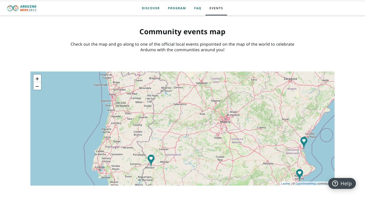 Fablab Badajoz  de la <a href="/infouex/">UEx</a> ya aparece en el mapa del #Arduinoweek2022 Pronto publicaremos el programa
