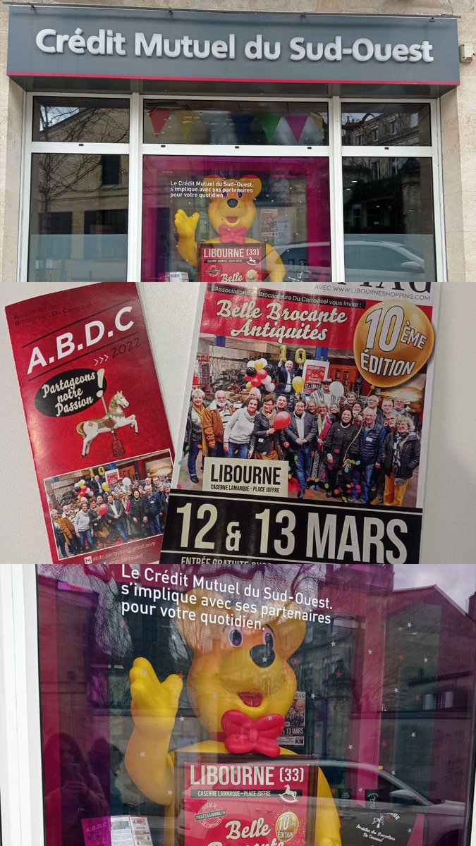 Les 12 &amp; 13 mars, RDV Caserne Lamarque à Libourne pour la 10ème édition brocante/antiquité de notre asso partenaire ABDC 🥳
@secteur332 <a href="/CMSudOuest/">CMSudOuest</a>
#vielocale#brocante#partenariat
