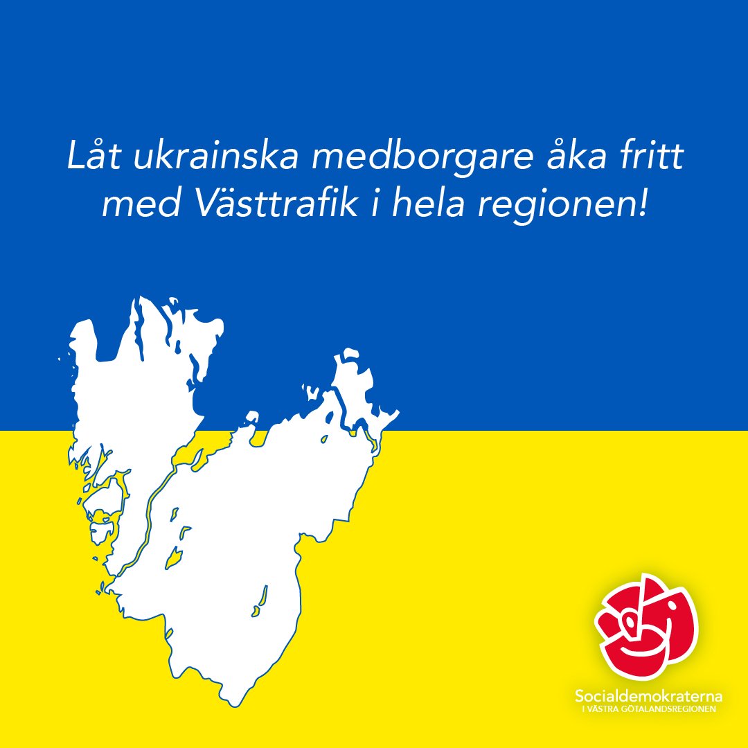 Ukrainas sak är vår – regionen kan hjälpa! 🇺🇦

Vi har sett region Stockholm införa att ukrainska medborgare får resa fritt med kollektivtrafiken mot uppvisande av ukrainskt pass – det borde även VGR.

Alla insatser som kan underlätta bör genomföras i solidaritet med Ukraina.