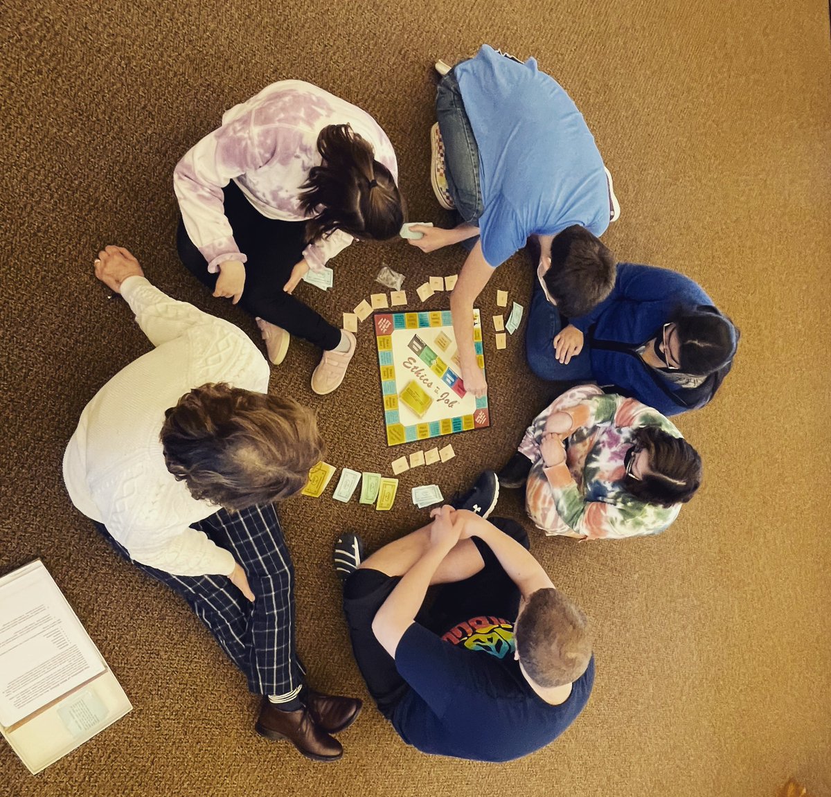 JoreeMorris's tweet photo. Board game with Miss Lynda! Learning about ethics on the job. Everyone discusses various scenarios to decide if something is ethical or not. #granttransitionprogram #workskills #letsgetethical https://t.co/4Mb4w5GGiZ