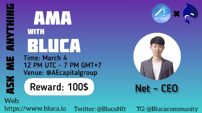 AEcapitalt's tweet photo. 🔥 AE Capital will Host the #AMA with @Blucanft

💰 Reward pool: $100 
👉 Venue: https://t.co/2pjphZFsjT
⏰ Date &amp; time: 4th March at 12 PM UTC | 7 PM GTM+7

Follow Twitter:
@AEcapitalt &amp; @Blucanft

Like + Retweet, Ask Question on Comment. ( Max 5 question ) https://t.co/VcOFr1q89G