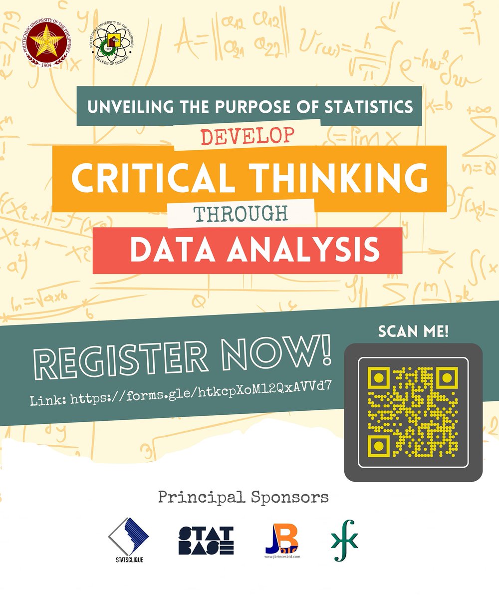 stat_base's tweet photo. 'CRITICAL THINKING UNLEASHES POWERFUL MIND’
As this semester ends, let us engage in a day full of fresh learnings from noteworthy research projects. A wide range of statistical applications in different fields will be discussed by the 4th year students from BS Statistics. https://t.co/1sP0tDu20b