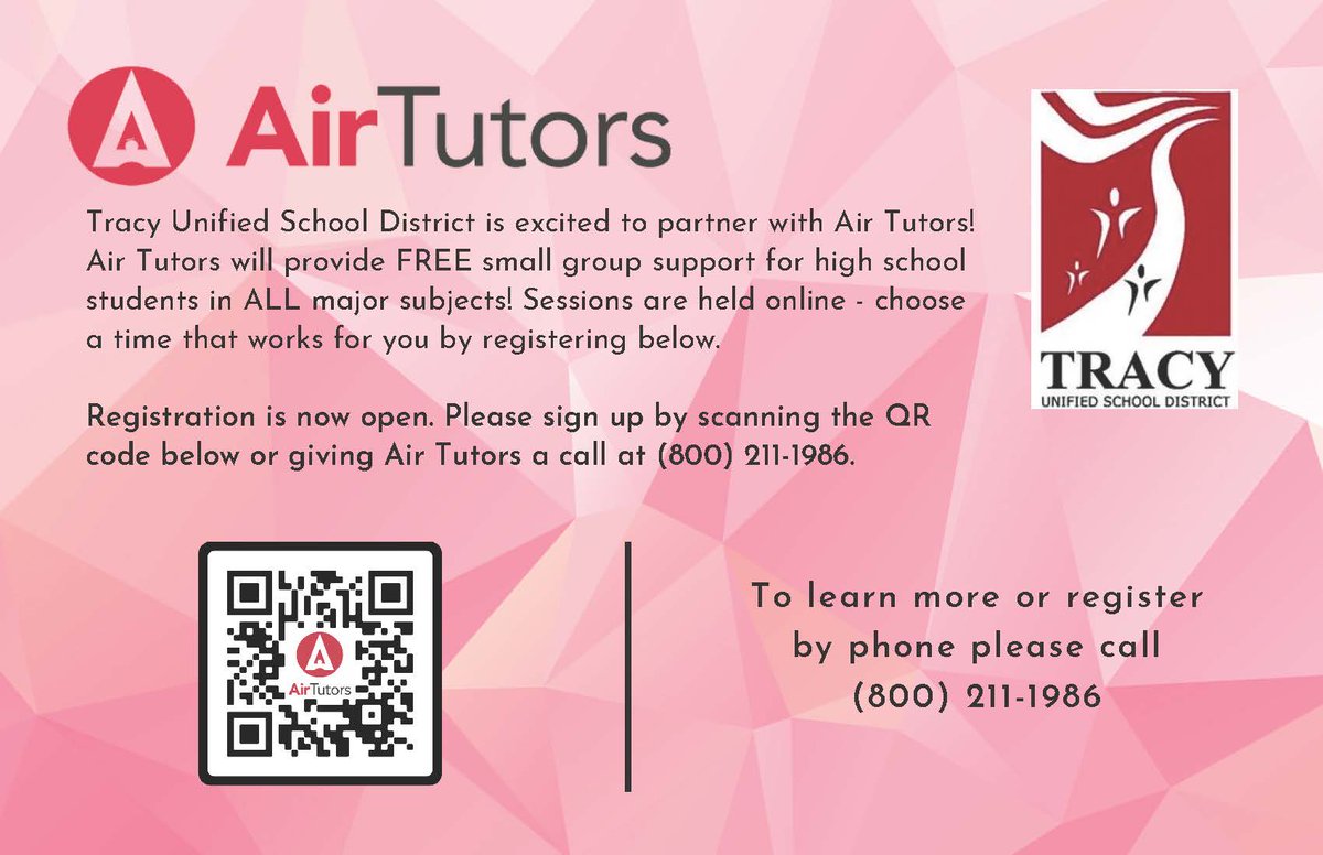 Need help in your classes?  We now offer virtual tutoring through Air Tutors.