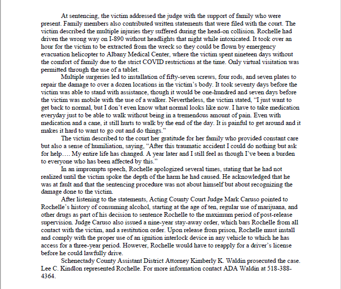 DASchenectady's tweet photo. Schenectady man sentenced to four years after driving the wrong way on I-890 while intoxicated and seriously injuring another driver. Please see attached press release. https://t.co/rBMa6uhTyy