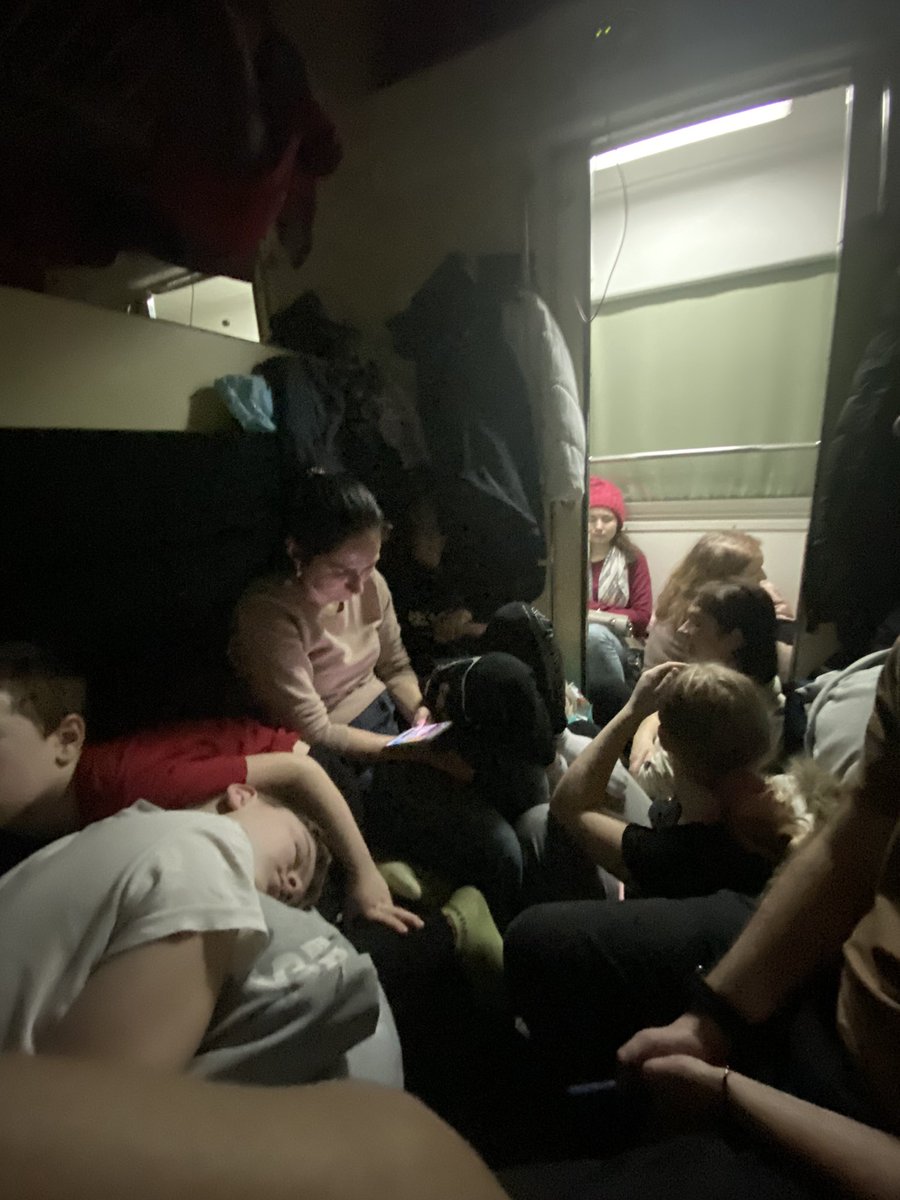 We escaped!We were lying on the floor of the train while the station in Kiev was being bombed.For the first time,Nikita was scared.We rested and continued on our way,so many messages from you!😭in our bag 1 my pants and 2 pants and a jacket for my son.we are alive and I am happy.