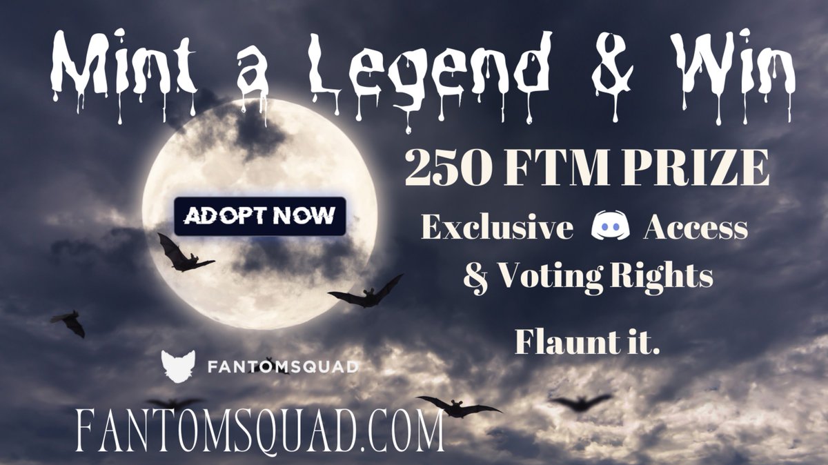 If your so lucky to mint a legendary Bat 👇

➡️ You win 250 FTM!
➡️ You get exclusive Lounge access!
🤯 You become instantly famous amongst the Bat community!

What are you waiting for?
⬇️⬇️
fantomsquad.com
discord.gg/F3D2jb4K7j

#NFT #FTM #NFTCommunity