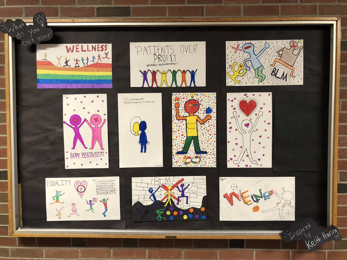 Semester 2 8th graders just finished their #socialjustice posters inspired by #KeithHaring.