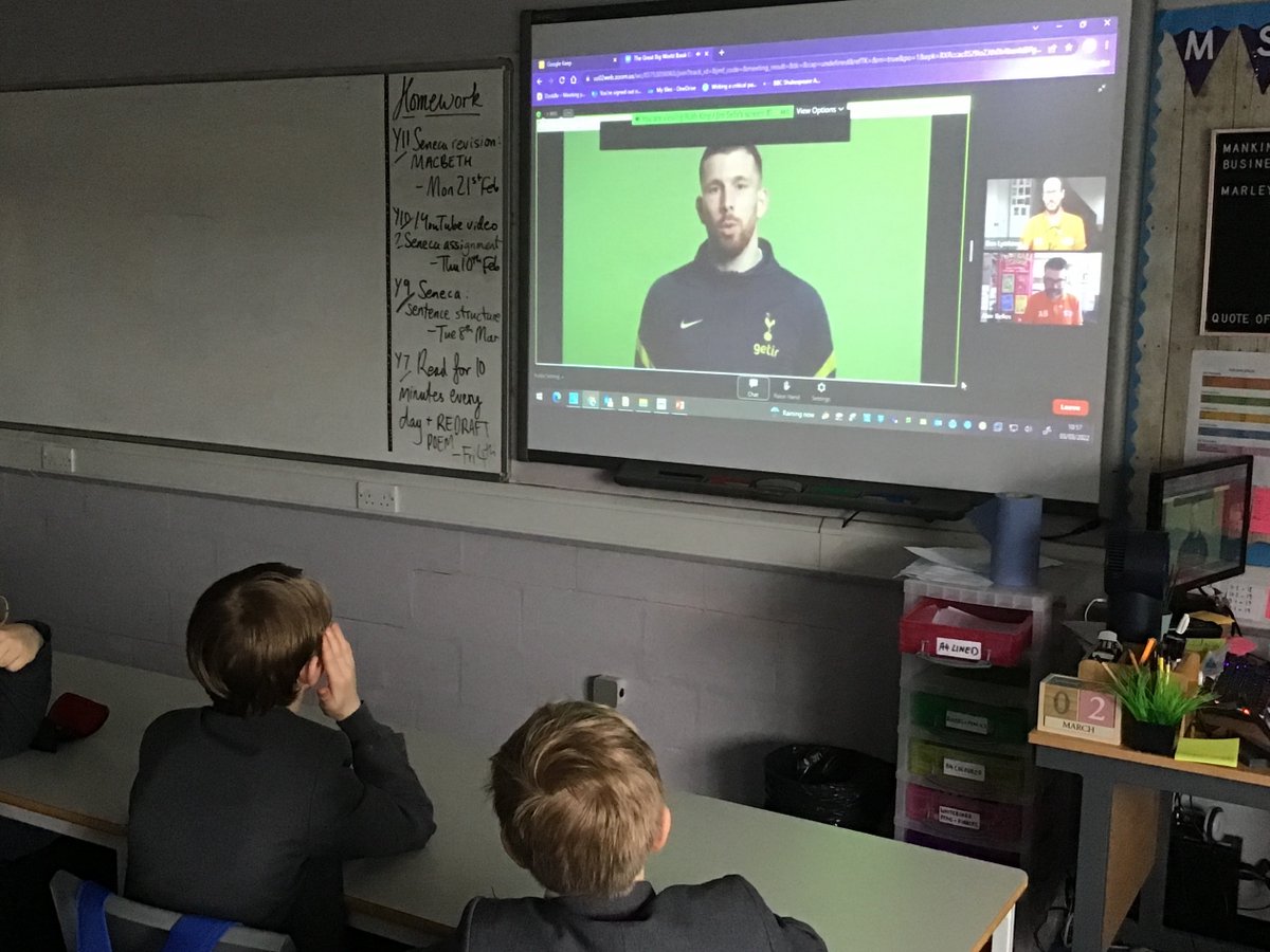 LostockEnglish's tweet photo. Year 7 had fun participating in the Footy &amp; Booky quiz online with @Literacy_Trust for #WorldBookDay! Great to have questions from well-known footballers 📚⚽️ https://t.co/083kt3Bj1i
