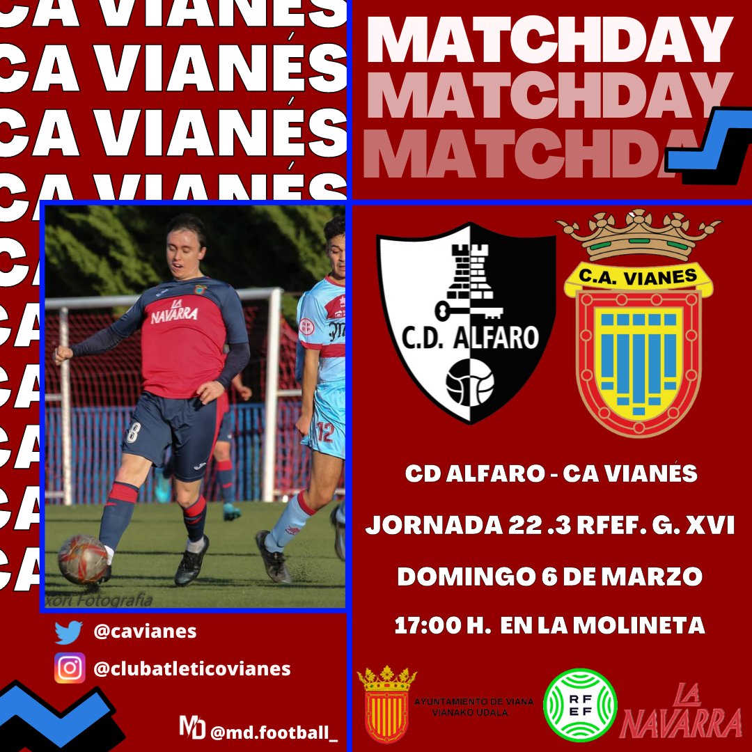 cavianes's tweet photo. #PrimerEquipo || #3RFEF16 🗣️
Un #CAVianés que está en racha y un @CDAlfaro que lucha por el liderato de la categoría (#3RFEF16) se enfrentarán en una tarde de mucho fútbol. #UnPuebloUnSentimiento
📅 Domingo 6 de Marzo
🏟️ La Molineta
🆚 @CDAlfaro
🕐 17:00 h.
🪧 @iamdanielmd_ https://t.co/Mod4HXHyNA