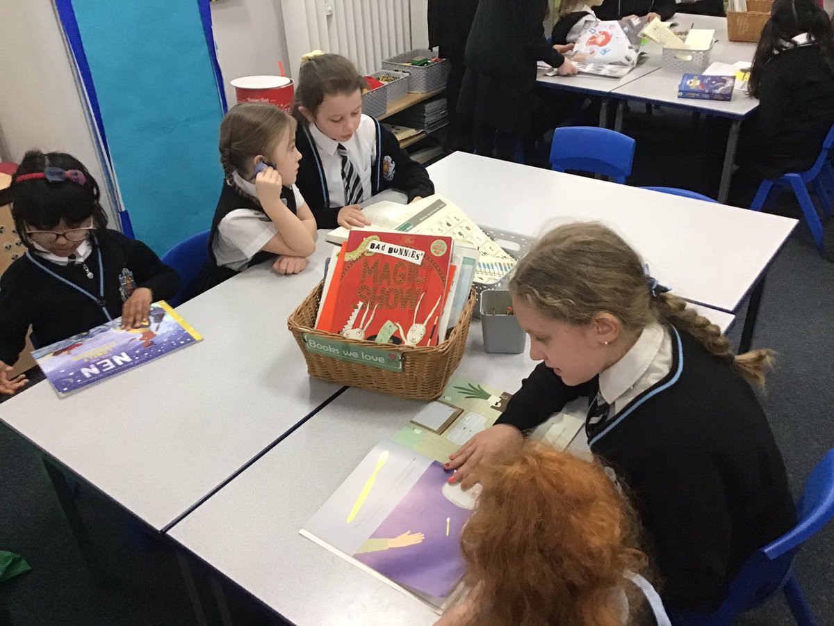 We are having so much fun sharing our favourite stories with Year 5! #readingbuddies #WorldBookDay