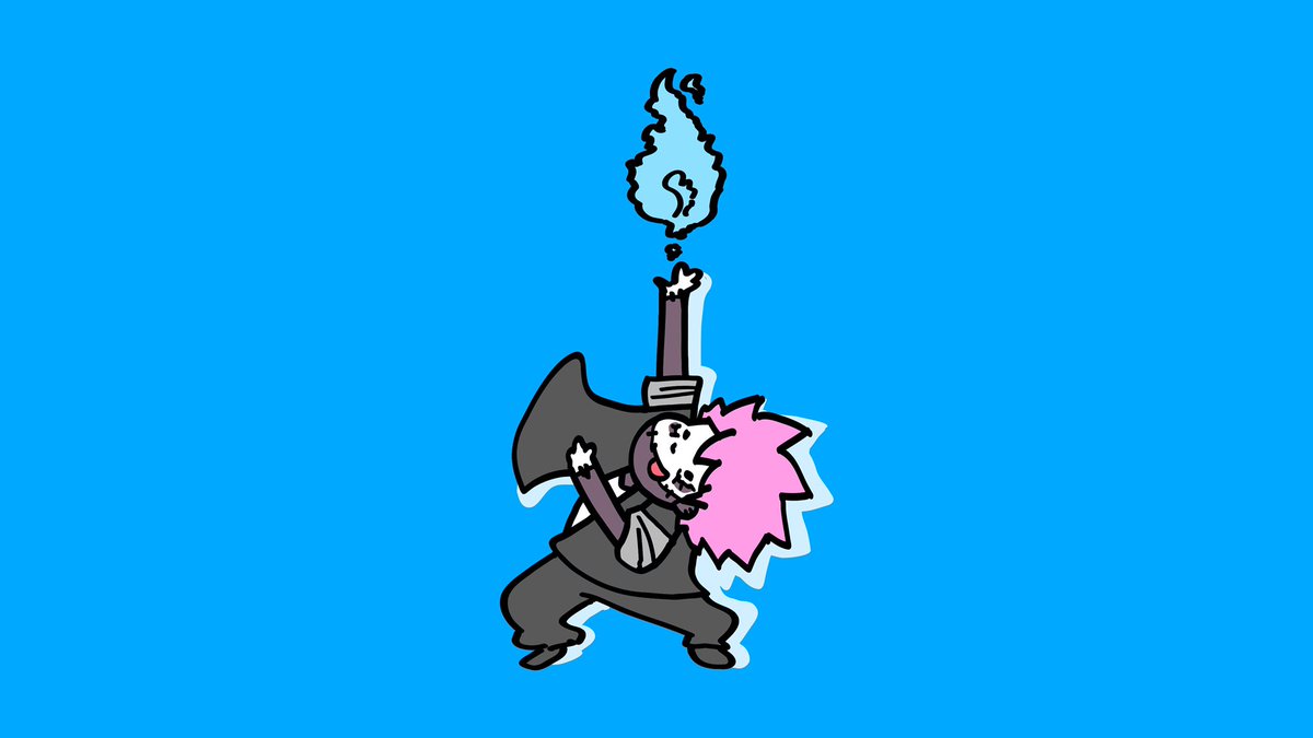solo 1boy pink hair blue background male focus simple background fire  illustration images