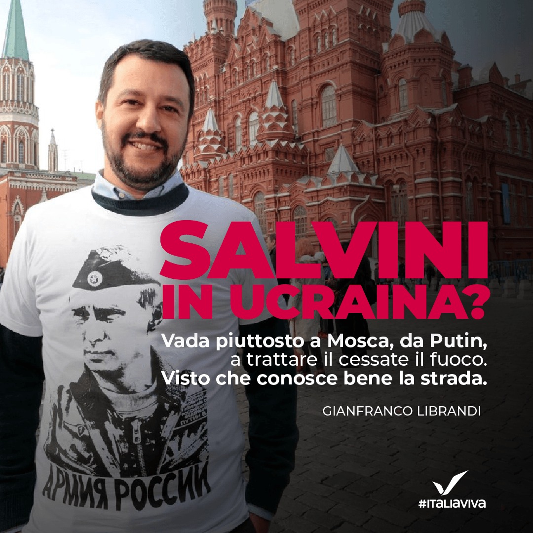 ItaliaViva's tweet photo. #Salvini ha annunciato che si recherà al confine tra Polonia e Ucraina. A far che?
Faccia una cosa: vada a Mosca e chieda un incontro con Putin, vista la familiarità e visto che conosce bene la strada per la capitale russa, e gli chieda di cessare il fuoco.
@GFLibrandi https://t.co/4i08gSmyxN