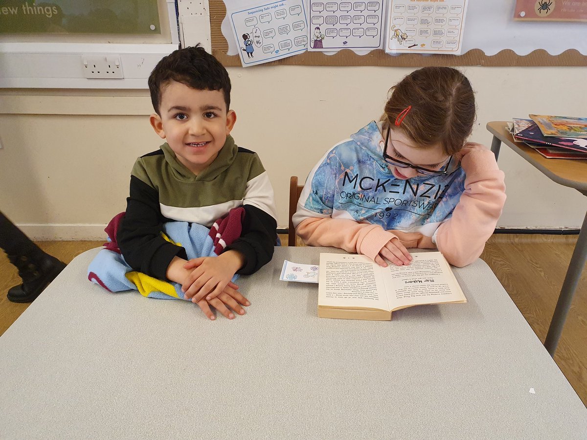 Garbett_HMCS's tweet photo. A beautiful moment this morning in our school when all of our older children read a story to all of our younger children! ❤️ @HMC_School @wcc_schools #WorldBookDay #TeamHighMeadow #LoveToRead #SharingABook https://t.co/2v3pNNh9kf