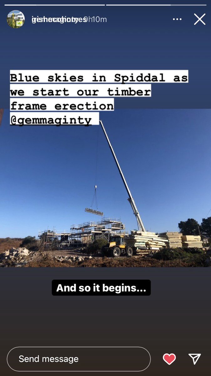 Blue skies in Spiddal as we start our #timberframe erection of this stunning house with stunning views of #galwaybay #sustainabledesign #sustainableconstruction #upinaflash #gemmagintyarchitects