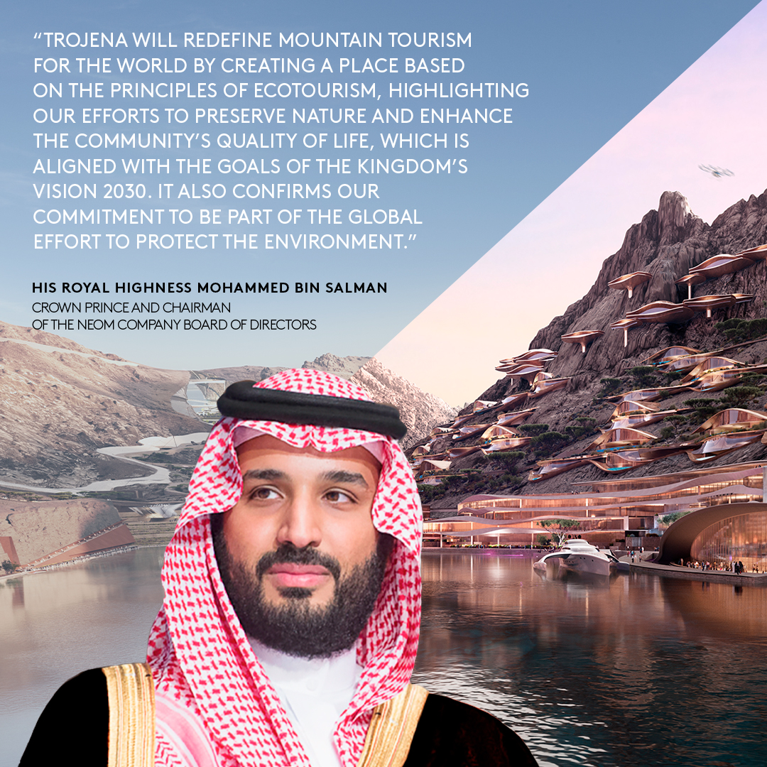 His Royal Highness Mohammed bin Salman, Crown Prince and Chairman of the NEOM Company Board of Directors, has announced the establishment of #TROJENA – the new global destination for mountain tourism, part of #NEOM's plan to support and develop the tourism sector in the region.