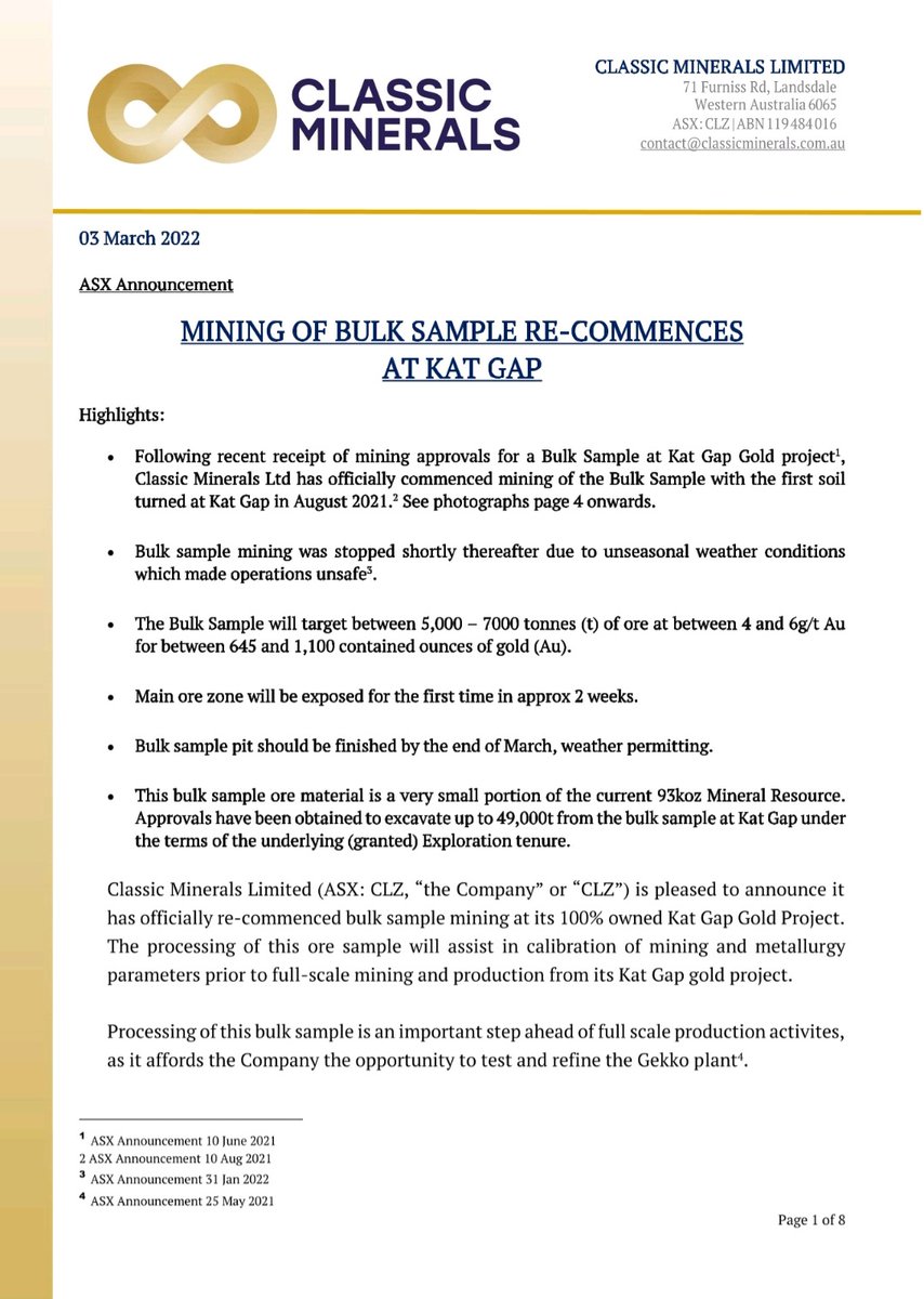 Classic_CLZ's tweet photo. Mining of Gold Bulk Sample Re-Commences at Kat Gap pg1-4 #katgap https://t.co/MXDouBmNTh