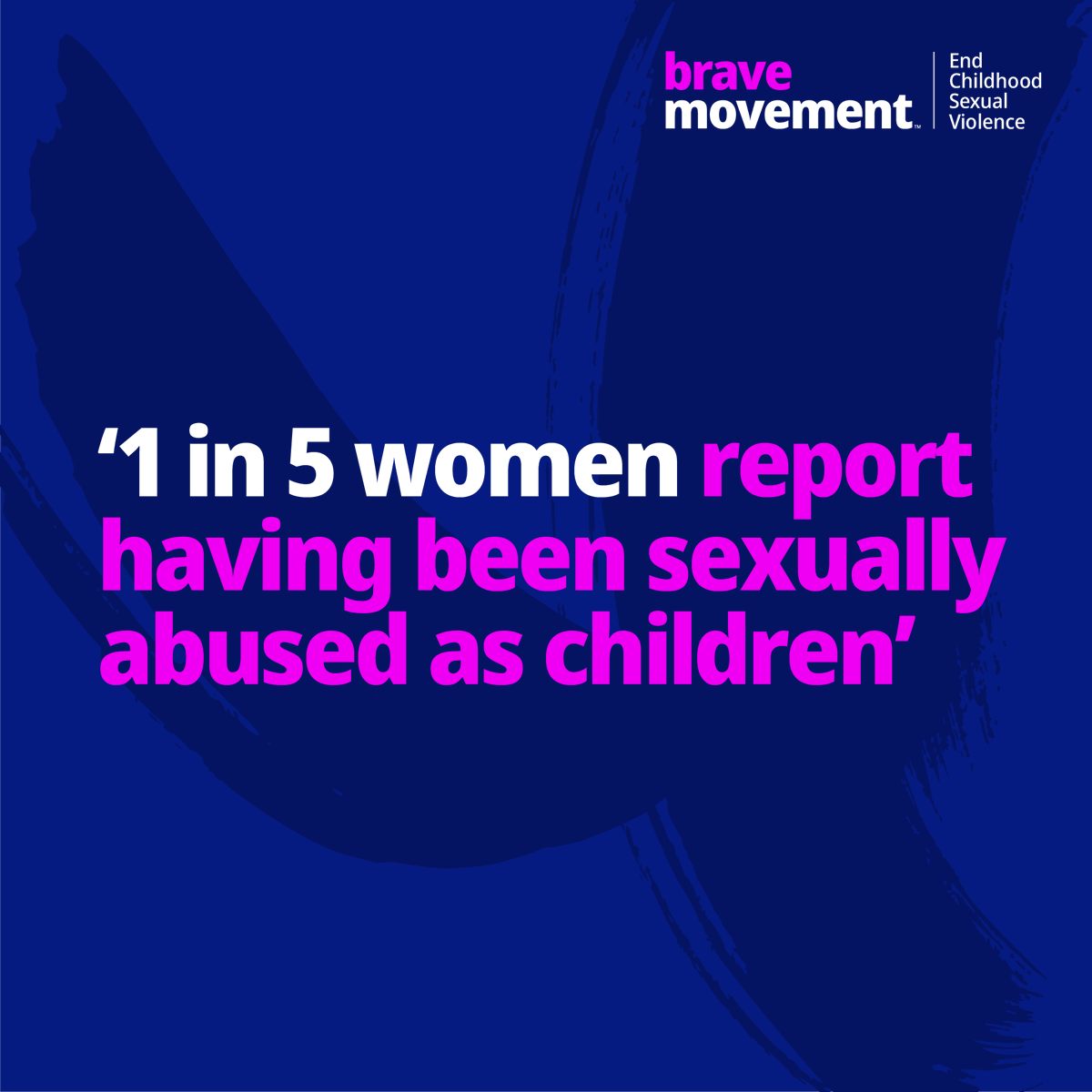 BeBraveGlobal's tweet photo. 1 in 5 women report having been sexually abused as children.

It doesn’t have to be this way.

Follow @bebraveglobal to find out what YOU can do to help #EndChildSexualAbuse

#BraveMovement

https://t.co/tTFkuIHf9y https://t.co/hFylt2hRFZ