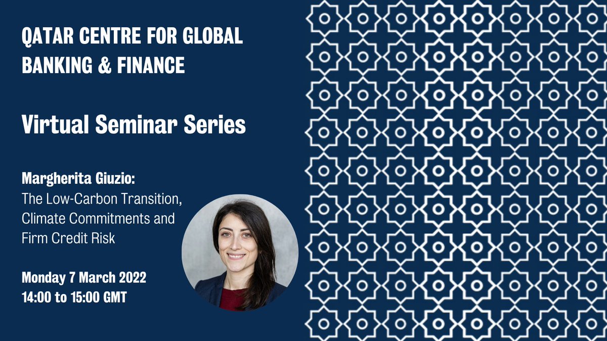 kingsbschool's tweet photo. Margherita Giuzio from @ecb will be presenting Monday's #QCGBF #VirtualSeminarSeries on 'The Low-Carbon Transition, Climate Commitments and Firm Credit Risk'. Register to attend now: https://t.co/ZXf9qn46Q3 https://t.co/60SzEgmCew