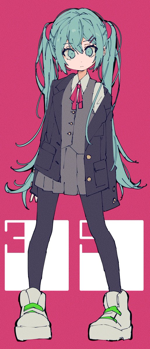 hatsune miku 1girl solo twintails long hair skirt pantyhose hair ornament  illustration images