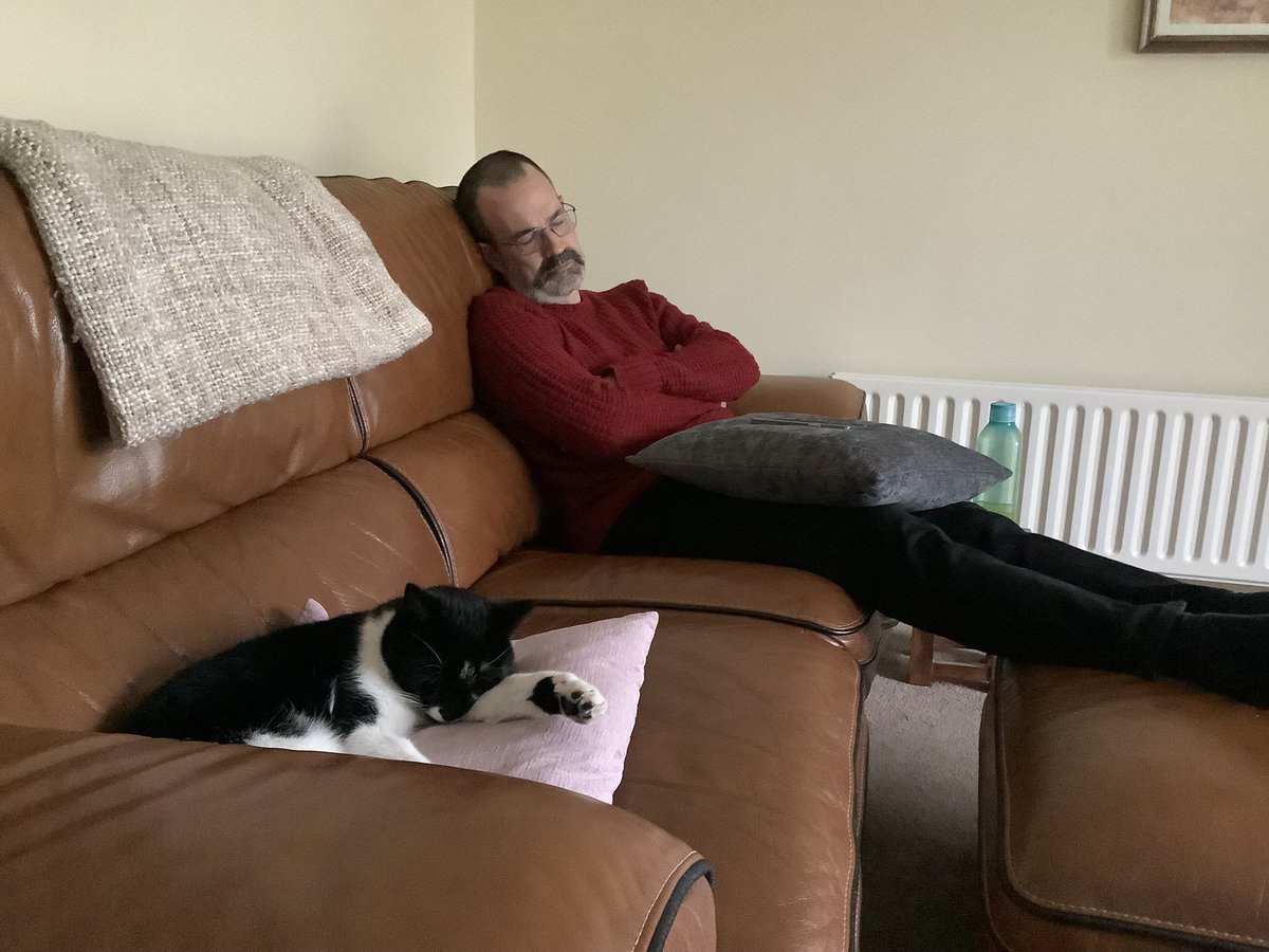 BanditsBud's tweet photo. 🐾 The men of the house, sharing the sofa, taking a nap. This is how we roll 🖤Archie

#SharingIsCaring 
#CatsofTwittter 
#Naptime https://t.co/V8vpHNbzbu