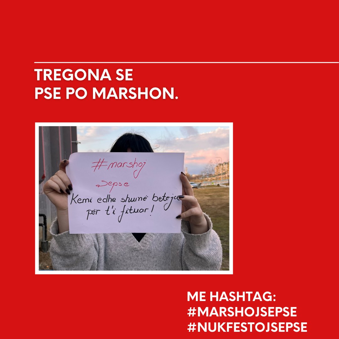 Marshojme's tweet photo. 🔴 Bashkoju marshit në Prishtinë;
🔴 Vendos diçka të kuqe në ballkonin ose dritaren tënde si shenjë solidariteti;
🔴 Tregona se pse po marshon duke përdorë hashtag-un #marshojsepse
🔴 Kujtoja shoqeve, shokëve e familjareve/ëve me dalë në marsh! https://t.co/4eZdEgpSOf