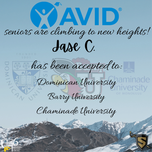 SHSAVIDFAM1's tweet photo. Check out SHS AVID senior Jase C. and all the ACCEPTANCES to choose from. Congrats Jase, we're proud of you. https://t.co/2ET4ywUPe8