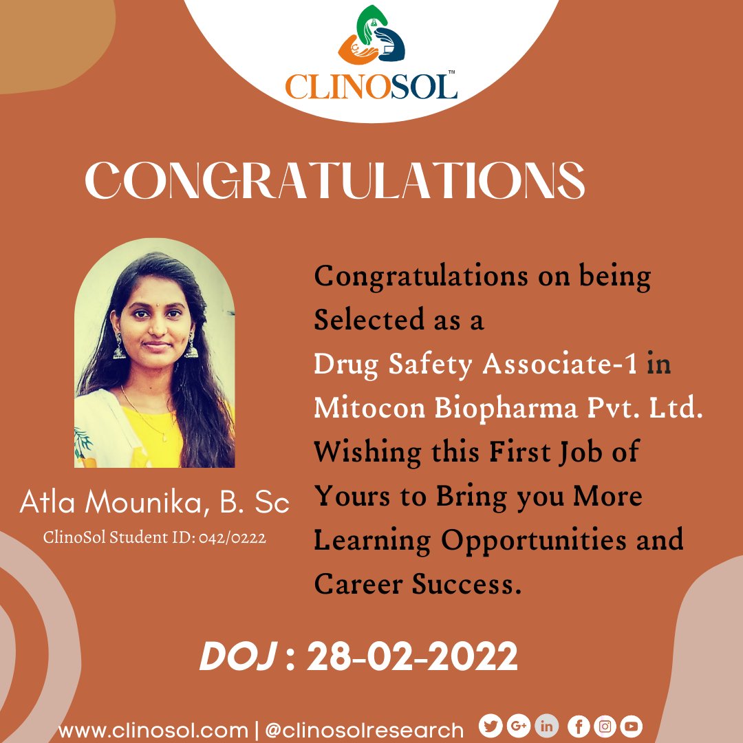 ClinosolGlobal's tweet photo. Congratulations, ClinoSol wishes you all the success in your Job Opportunity. All the best for your career ahead!
.
.
.
#Congratulations #jobopportunities #career #clinosol https://t.co/bTKEFOnNqf