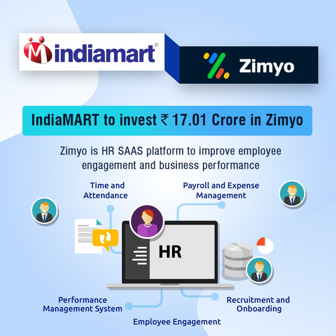 IndiaMART (@indiamart) on Twitter photo "COVID-19 has accelerated the adoption of SaaS-based HR Management solutions. This investment is another step towards IndiaMART’s long term vision of providing a holistic ecosystem for all business needs" - <a href="/DineshAgarwal/">Dinesh Agarwal</a> Founder & CEO, IndiaMART
#HRtech #IndiaMART #Zimyo "COVID-19 has accelerated the adoption of SaaS-based HR Management solutions. This investment is another step towards IndiaMART’s long term vision of providing a holistic ecosystem for all business needs" - <a href="/DineshAgarwal/">Dinesh Agarwal</a> Founder & CEO, IndiaMART
#HRtech #IndiaMART #Zimyo