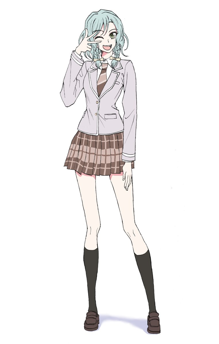 hikawa hina 1girl solo skirt necktie school uniform one eye closed jacket  illustration images