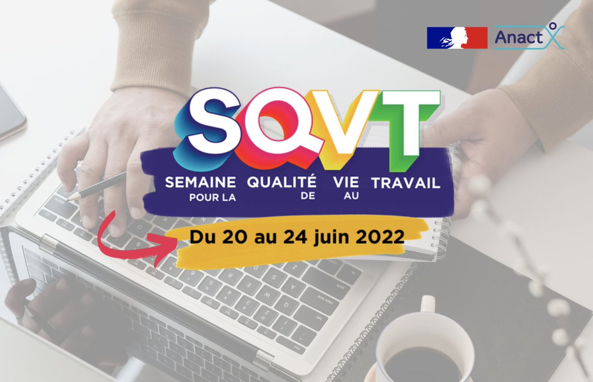 🚨 Semaine pour la #qualitédevieautravail 
La #SQVT2022 portera sur le thème « En quête de sens au travail ». Rendez-vous du 20 au 24 juin : cutt.ly/3PMOe2m
⏰Mettez le site officiel en favori : semaineqvt.anact.fr

#QVT #QVCT #SQVT2022