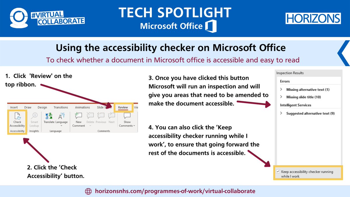 GabrielleLaw3's tweet photo. 💡Tech Spotlight💡

The accessibility checker in @Office is a great tool that makes sure all your documents are accessible to all. 

Follow the latest Tech Spotlight and start making your documents accessible! 

#VirtualCollaborate

👇👇👇👇👇 https://t.co/gqVWvSAOqk