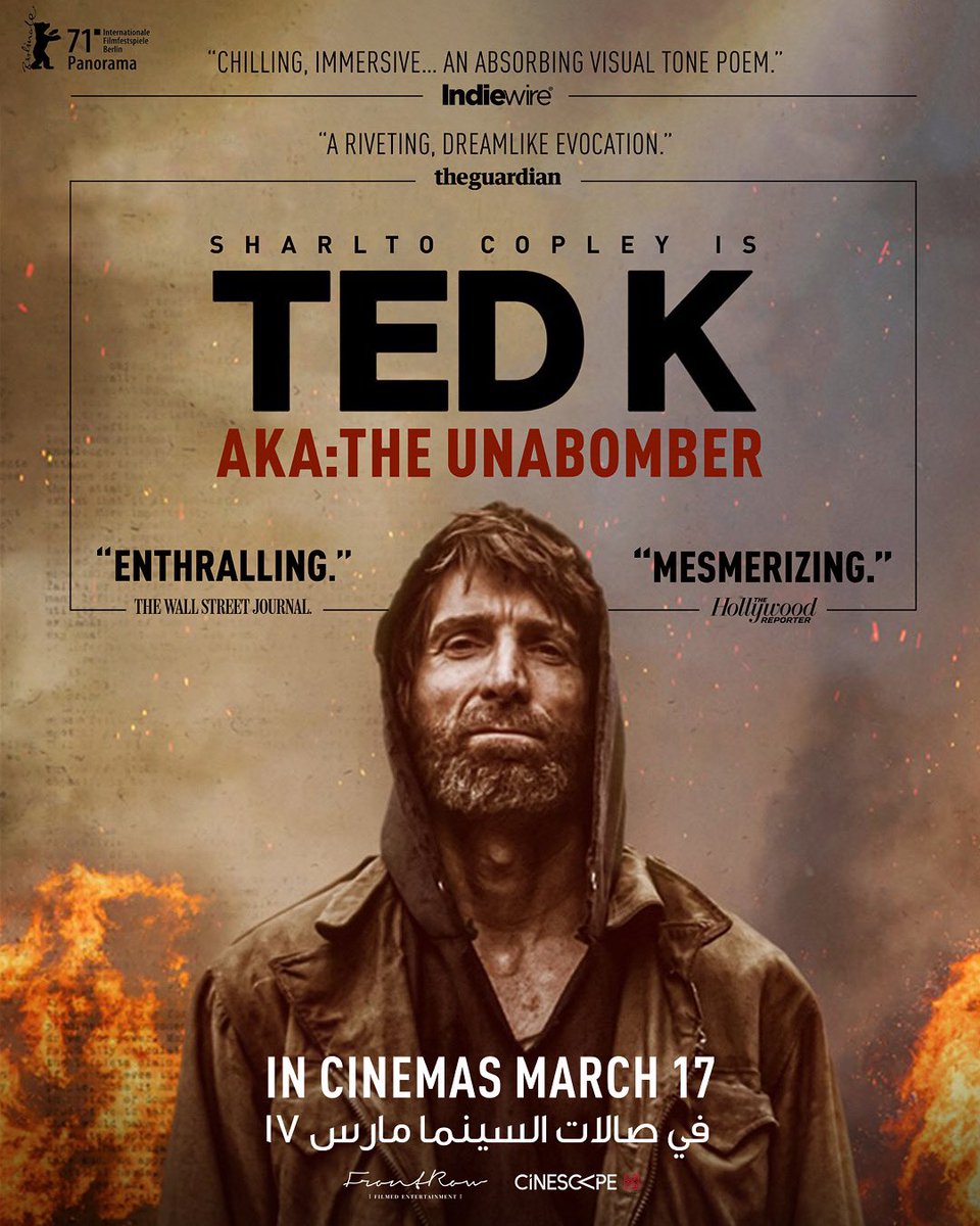 frontrowfilmsME's tweet image. رحلة داخل عقل واحد من أخطر المجرمين في عصرنا، والمعروف بلقب "مفجر الجامعات والطائرات"! 

فيلم "تيد كي" من إخراج توني ستون وبطولة شارلتو كوبلي، في صالات السينما مارس ١٧!

#TedK #TheUnabomber